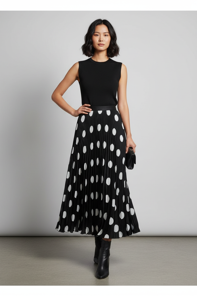 Jupe Longue Noire Pois Blancs