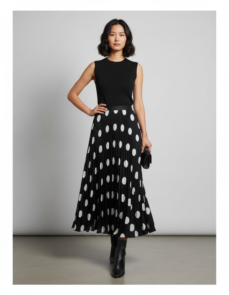 Jupe Longue Noire Pois Blancs