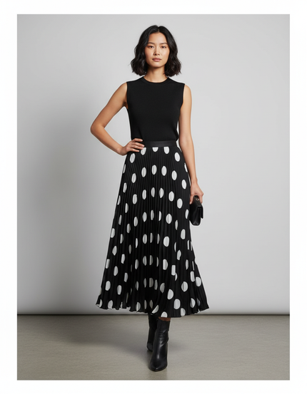 Jupe Longue Noire Pois Blancs