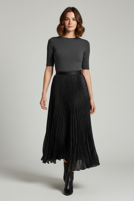 Jupe Longue Plissée Noire Grande Taille