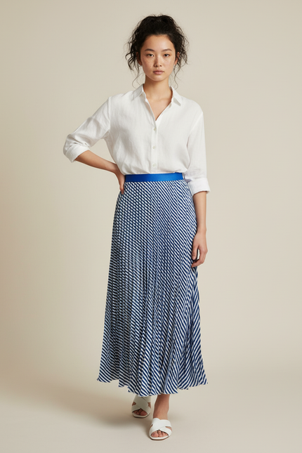 Jupe Longue Plissée Rayée Élégante