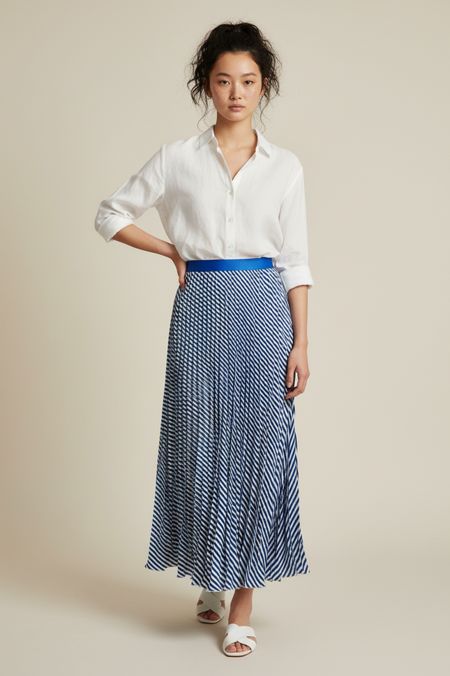 Jupe Longue Plissée Rayée Élégante