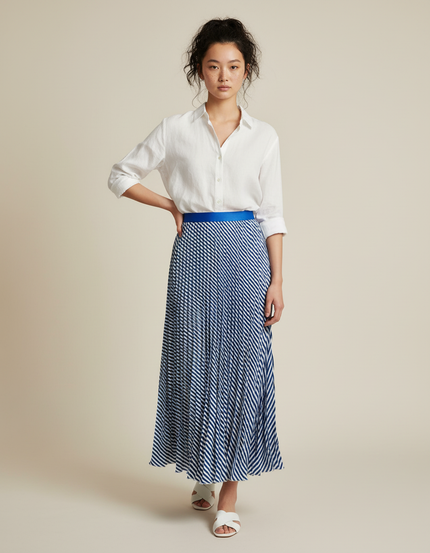Jupe Longue Plissée Rayée Élégante