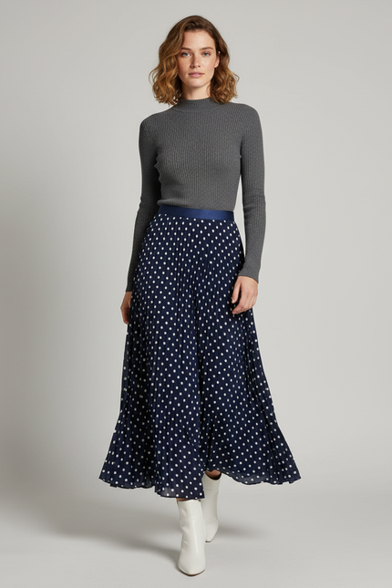 Jupe Longue Plissée Motif