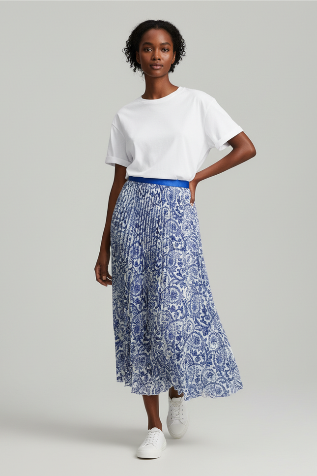 Jupe Longue Fleurie Bleu Et Blanc