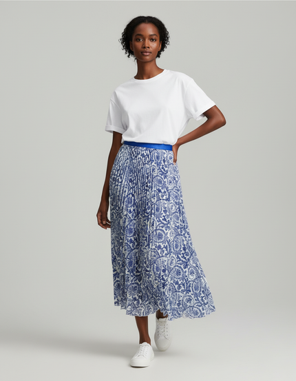 Jupe Longue Fleurie Bleu Et Blanc