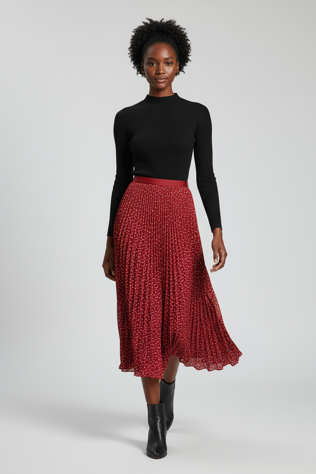 Jupe Longue Plissée Pois Élégante Femme