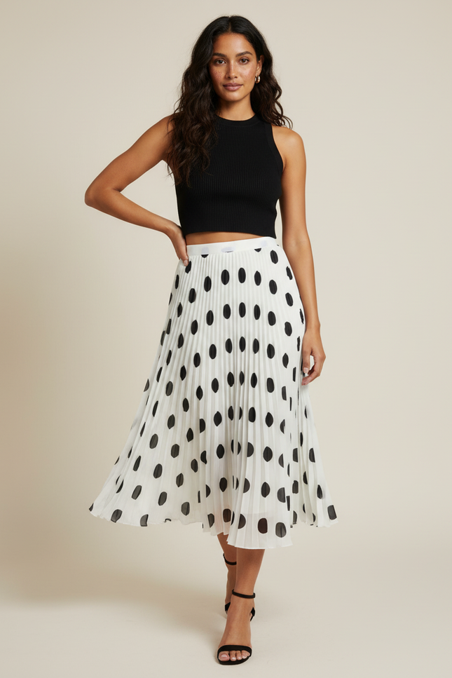 Jupe Longue Plissée À Pois Élégante Stylée