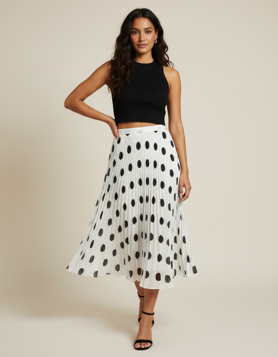Jupe Longue Plissée À Pois Élégante Stylée