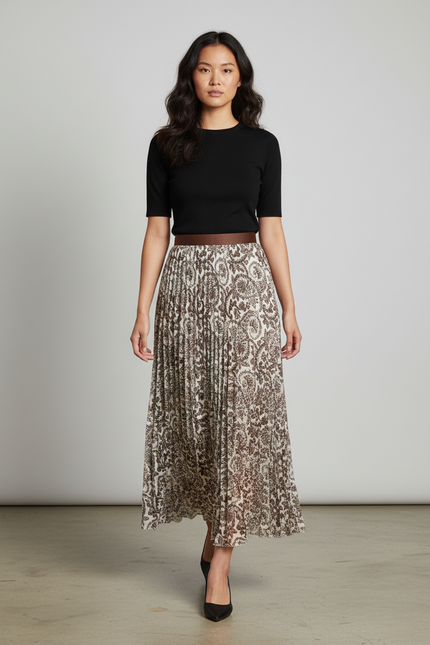 Jupe Longue Plissée Imprimée Élégante