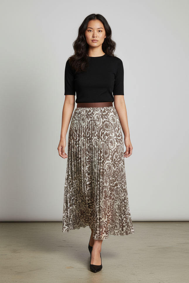 Jupe Longue Plissée Imprimée Élégante