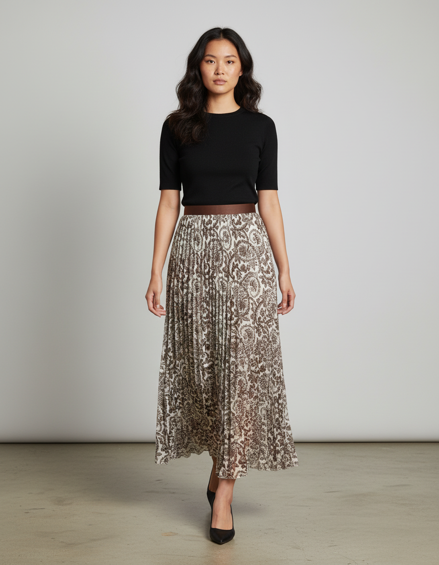 Jupe Longue Plissée Imprimée Élégante