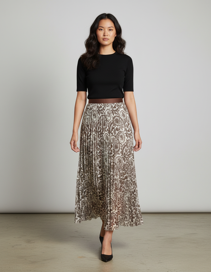 Jupe Longue Plissée Imprimée Élégante