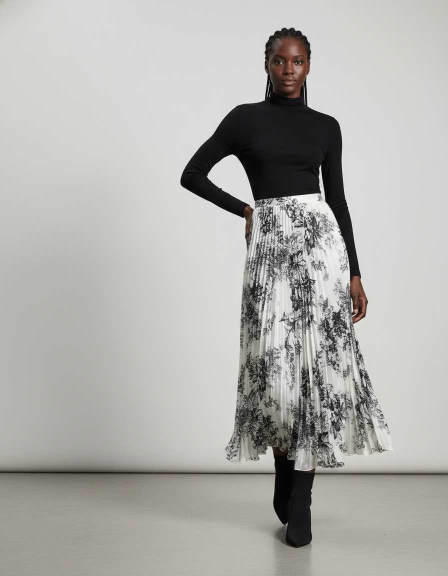 Jupe Longue Imprimée Plissée Élégante