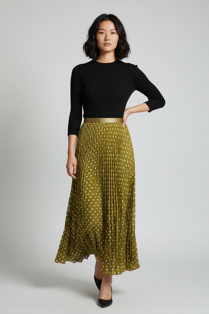 Jupe Longue Plissée Pois Élégante Mode
