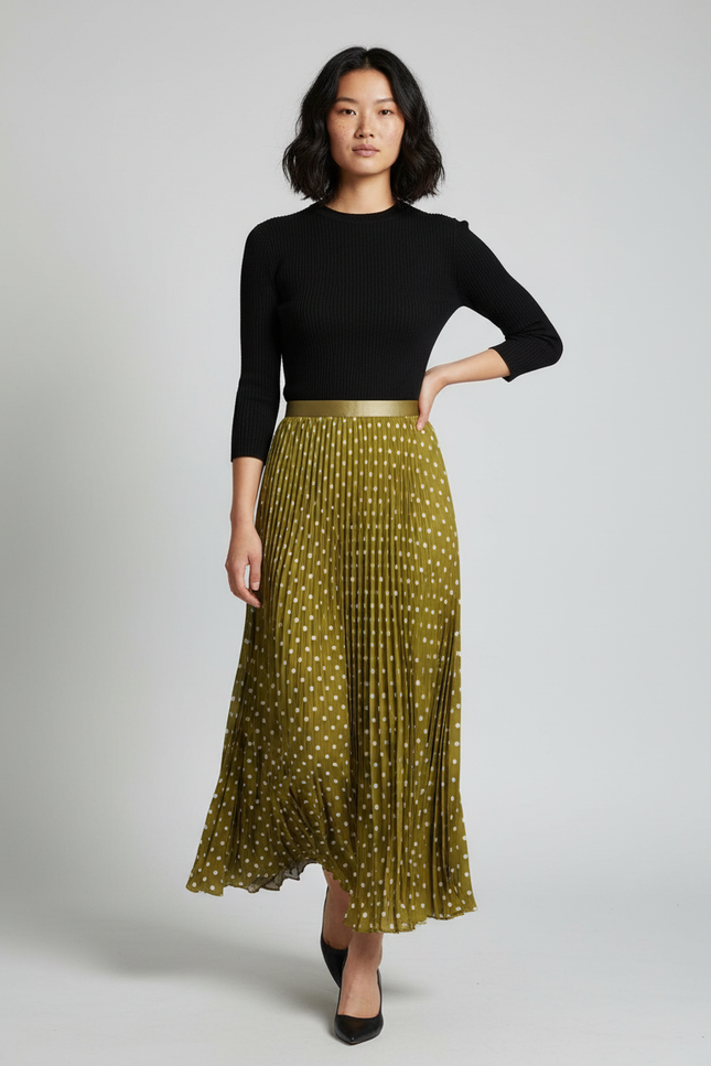 Jupe Longue Plissée Pois Élégante Mode