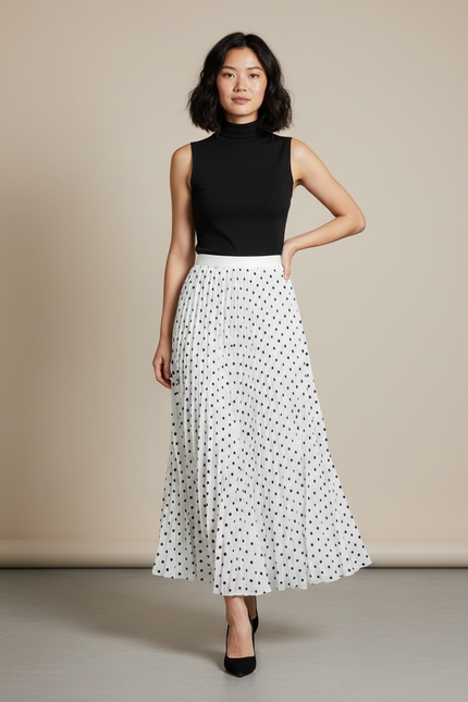 Jupe Longue Plissée À Pois Élégante Chic