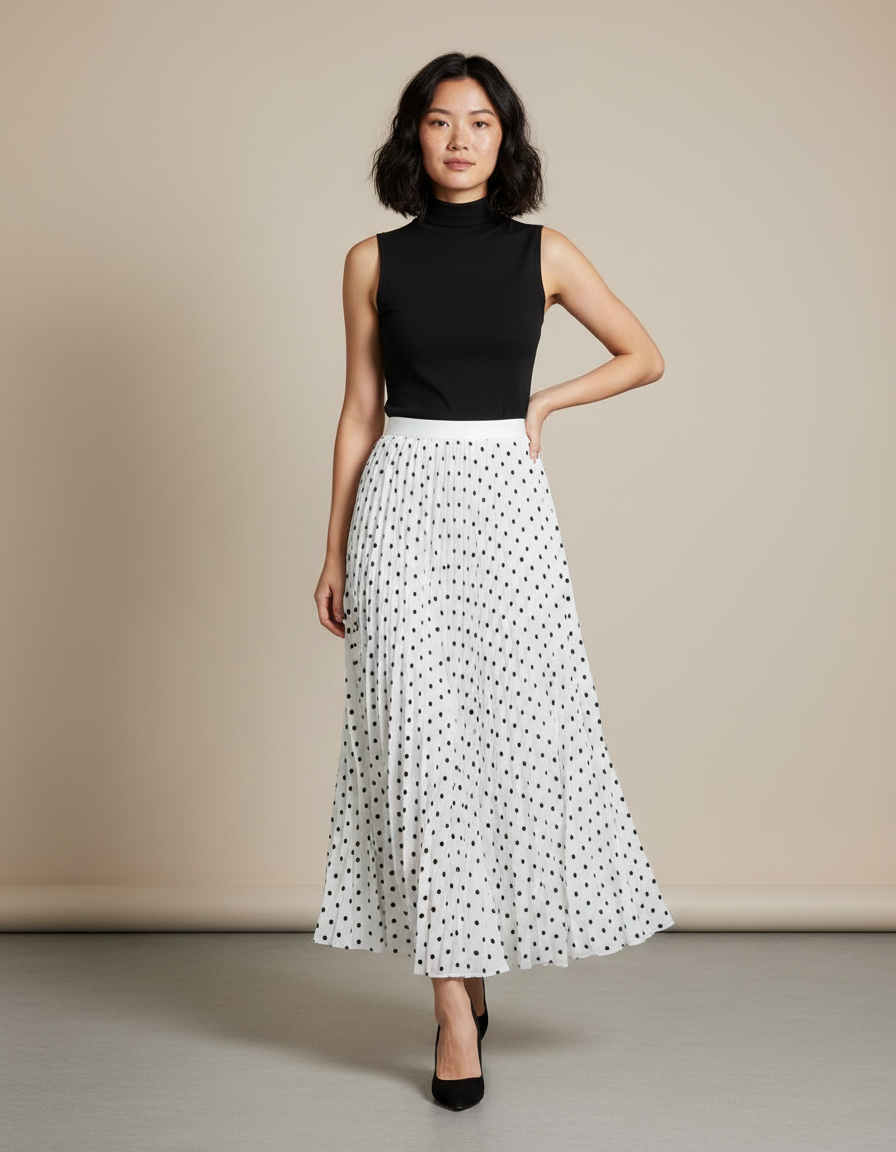 Jupe Longue Plissée À Pois Élégante Chic