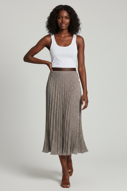 Jupe Longue Plissée Rayée Élégante Chic