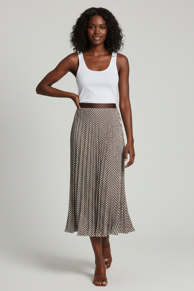Jupe Longue Plissée Rayée Élégante Chic