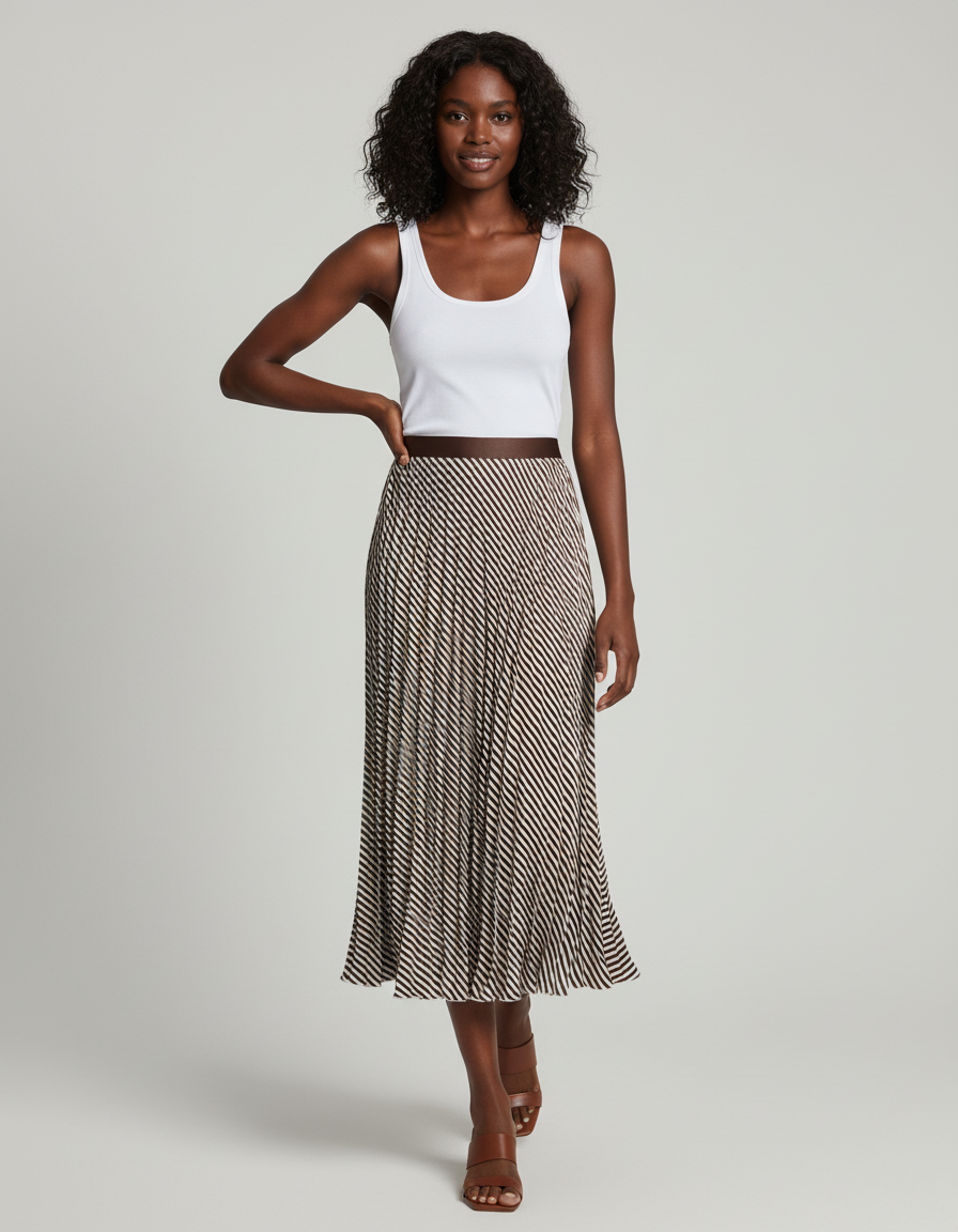 Jupe Longue Plissée Rayée Élégante Chic