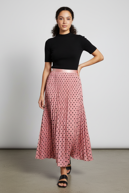 Jupe Longue Rose À Pois Plissée Élégante