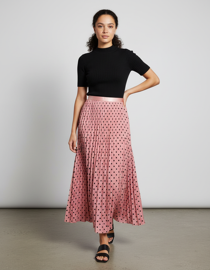 Jupe Longue Rose À Pois Plissée Élégante