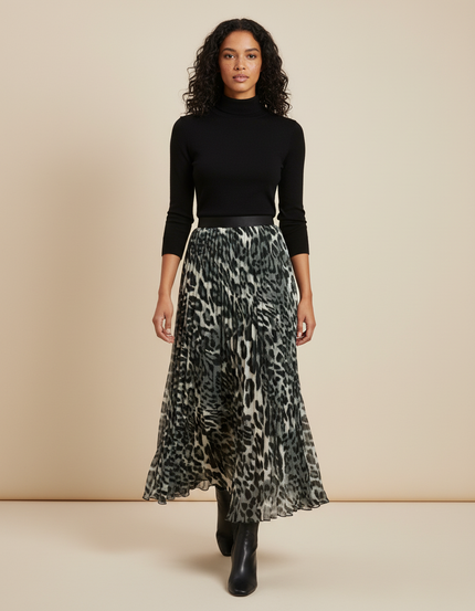 Jupe Longue Plissée Léopard Élégante