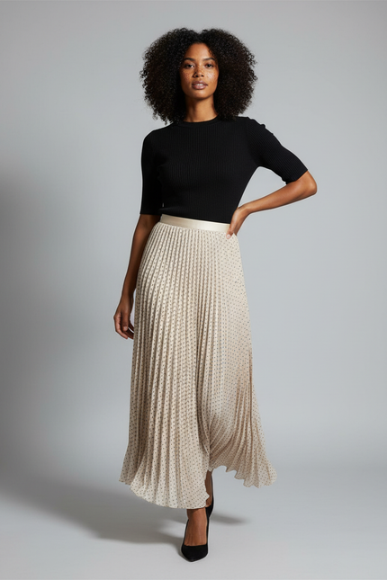 Jupe Longue Plissée Pois Élégante Chic