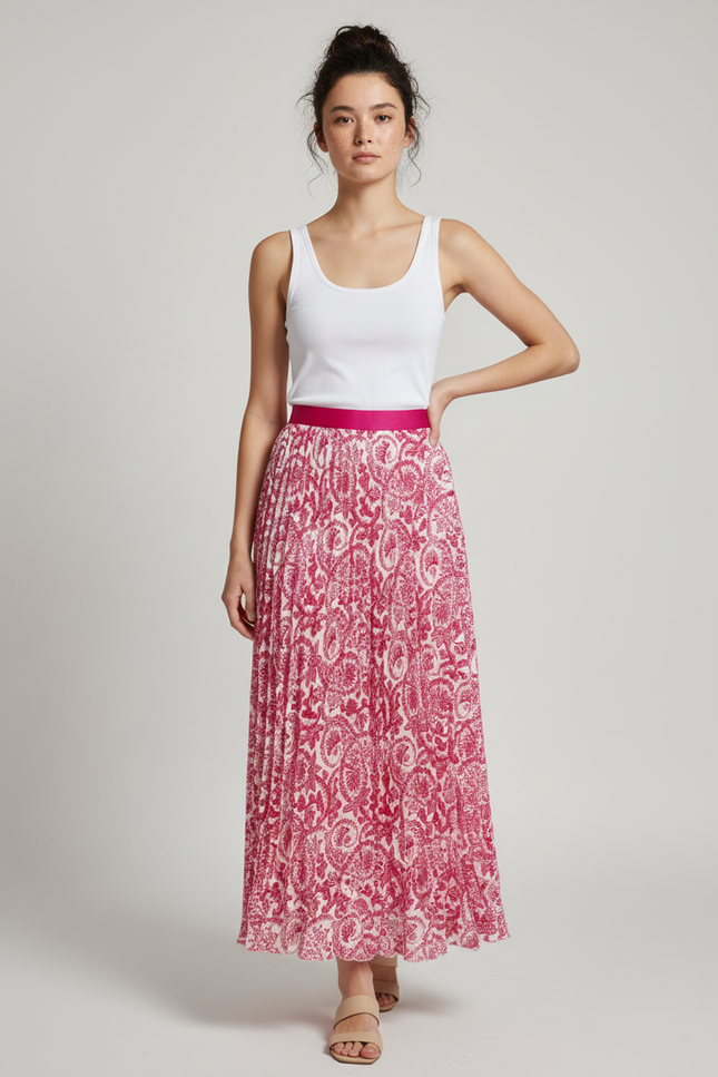 Jupe Longue Plissée Motif Cachemire Fluide