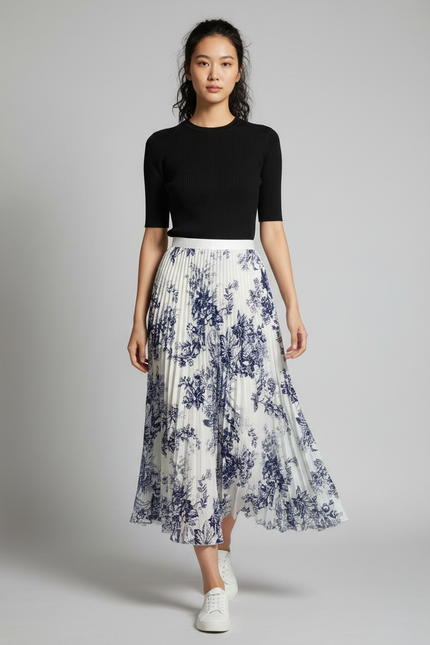 Jupe Longue Plissée Fleurie Élégante