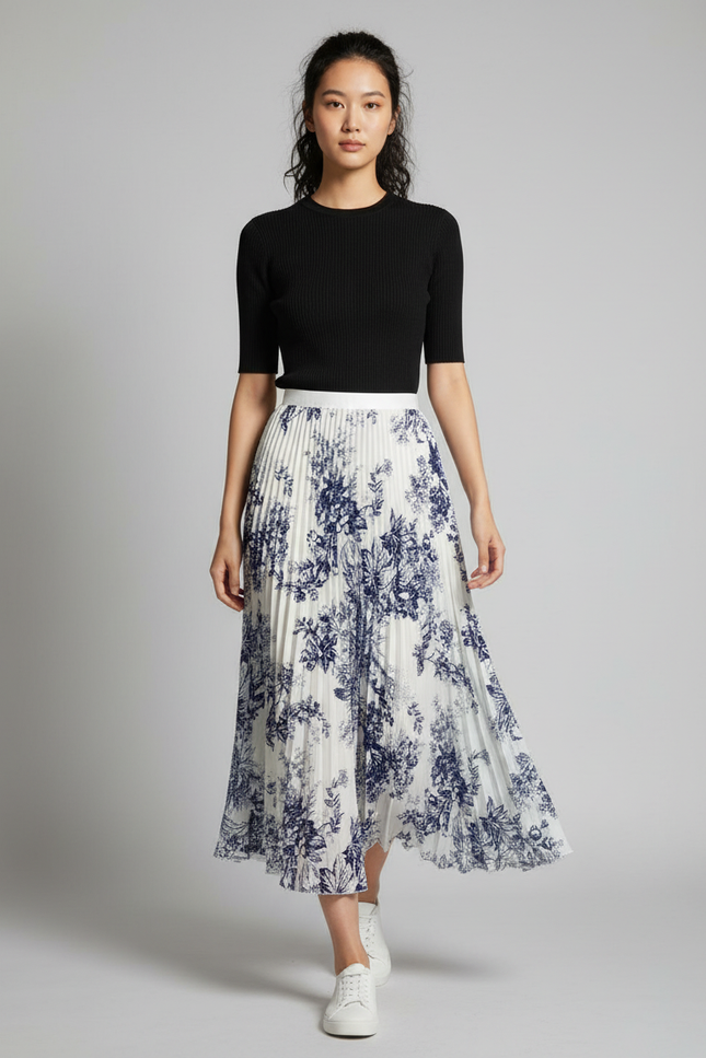 Jupe Longue Plissée Fleurie Élégante