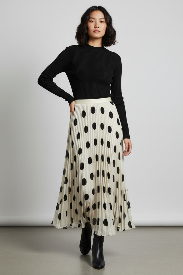 Jupe Longue Plissée À Pois Élégante Tendance