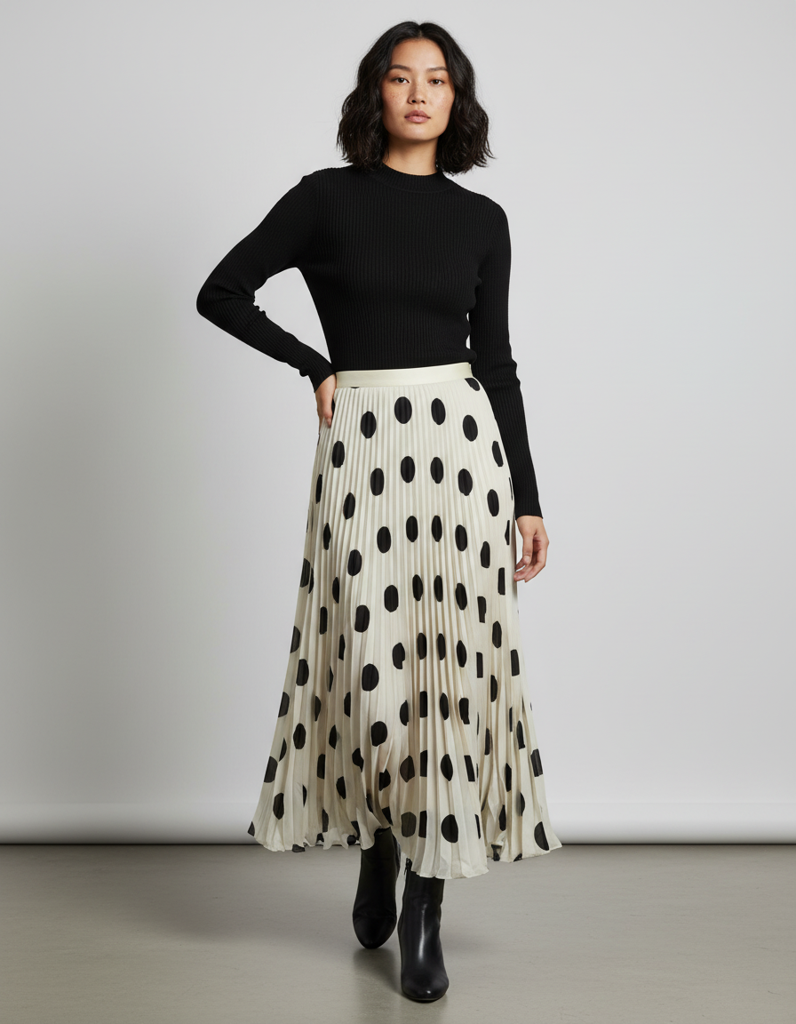 Jupe Longue Plissée À Pois Élégante Tendance