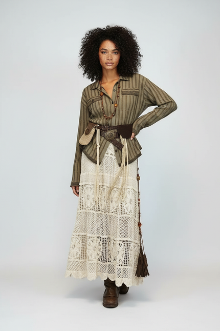 Jupe Longue Crochet Beige