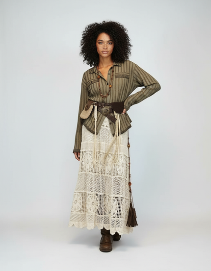 Jupe Longue Crochet Beige