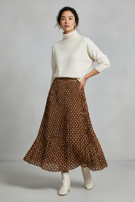 Jupe Longue Plissée À Pois Élégante Tendance Femme