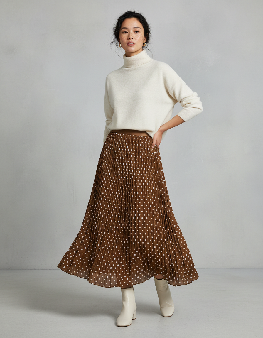 Jupe Longue Plissée À Pois Élégante Tendance Femme
