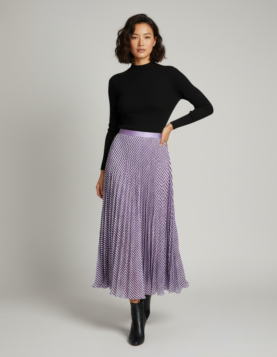 Jupe Longue Plissée Bicolore