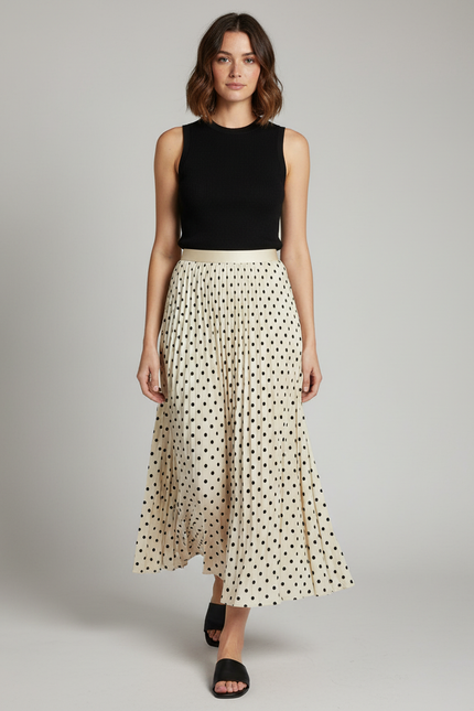 Jupe Longue Plissée À Pois Élégante Bohème