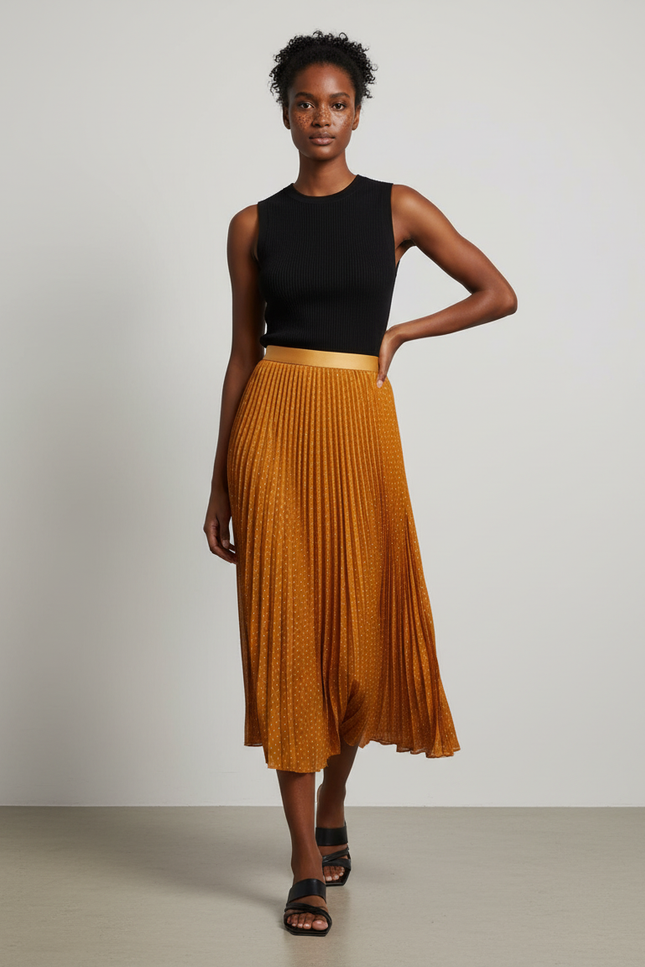 Jupe Longue Plissée Orange