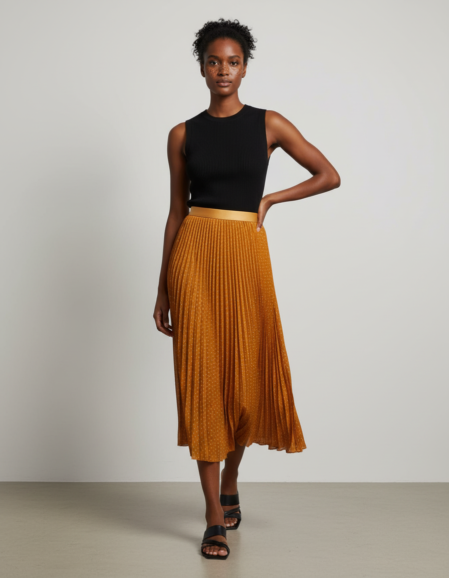 Jupe Longue Plissée Orange