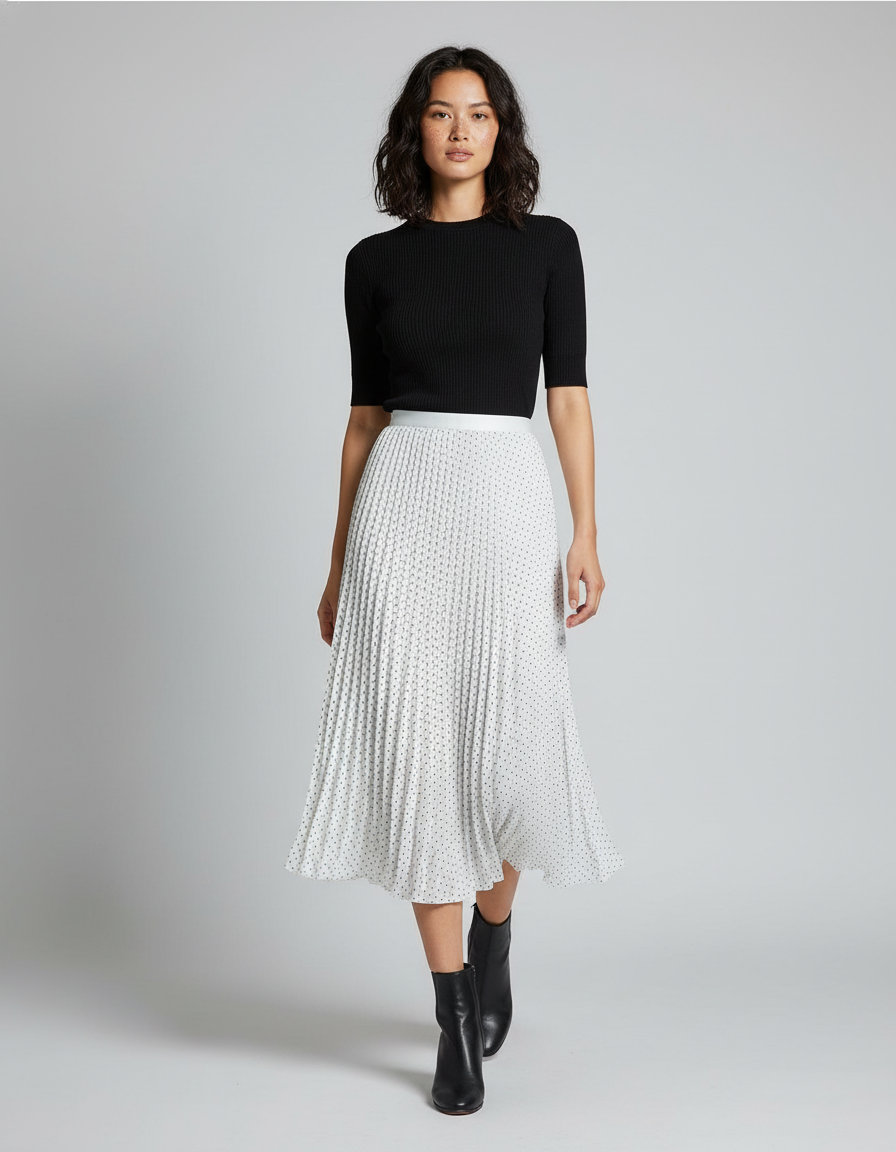 Jupe Longue Plissée À Pois Élégante Style