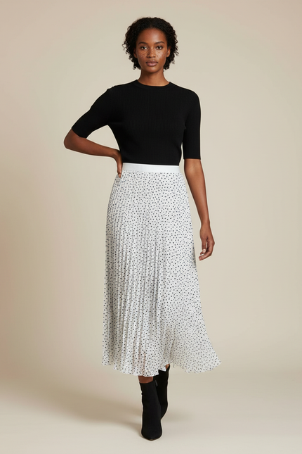 Jupe Longue Plissée À Pois Fluide Élégante
