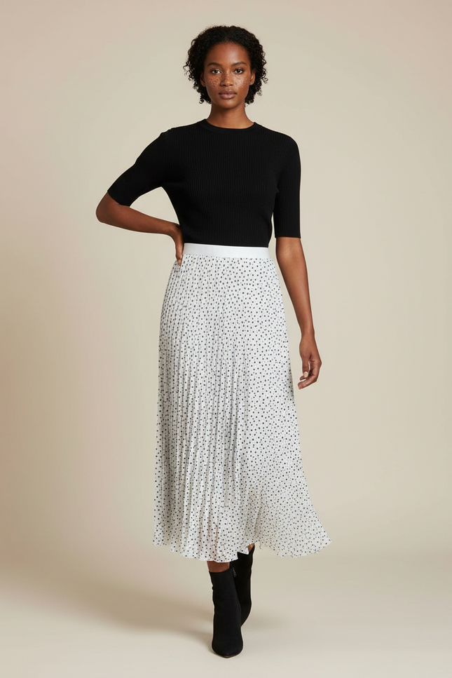 Jupe Longue Plissée À Pois Fluide Élégante