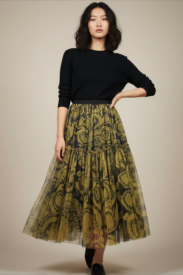 Jupe Longue Tulle Ornée Fluide