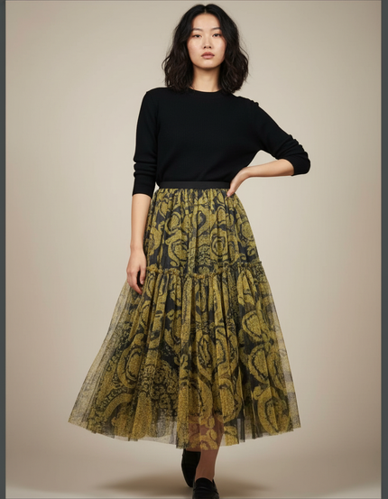 Jupe Longue Tulle Ornée Fluide