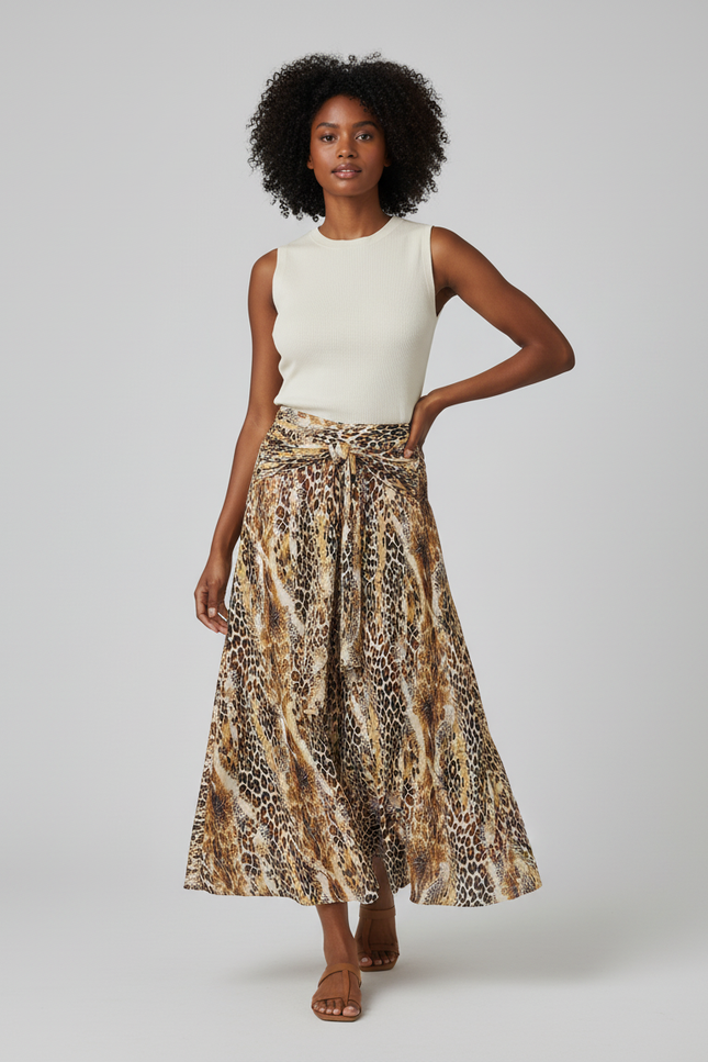 Jupe Longue Imprimé Léopard Fluide