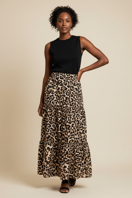 Jupe Longue Leopard Kaki