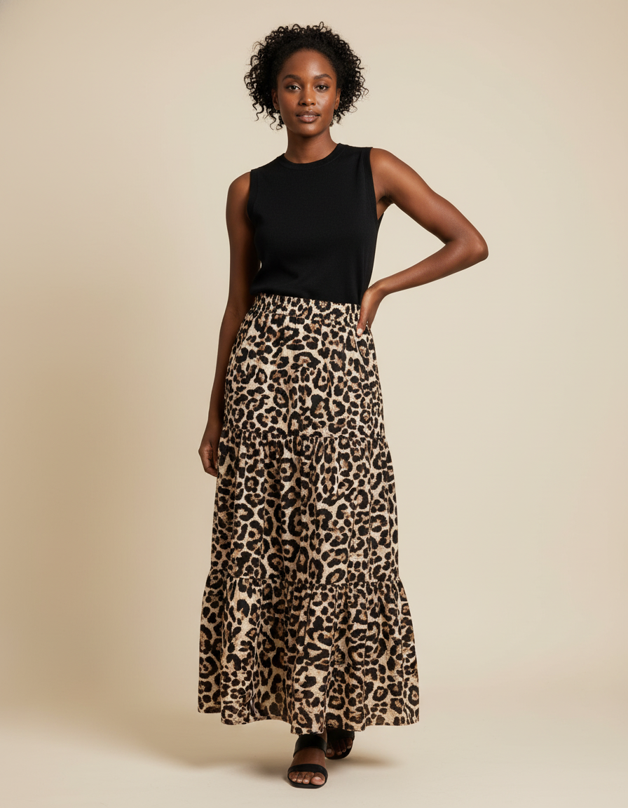 Jupe Longue Leopard Kaki